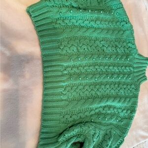 Zara Green Cable Knit Turtleneck Sweater